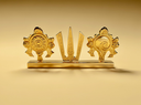 Brass Shankh Chakra Trishul Standing Tabletop - [SD991]