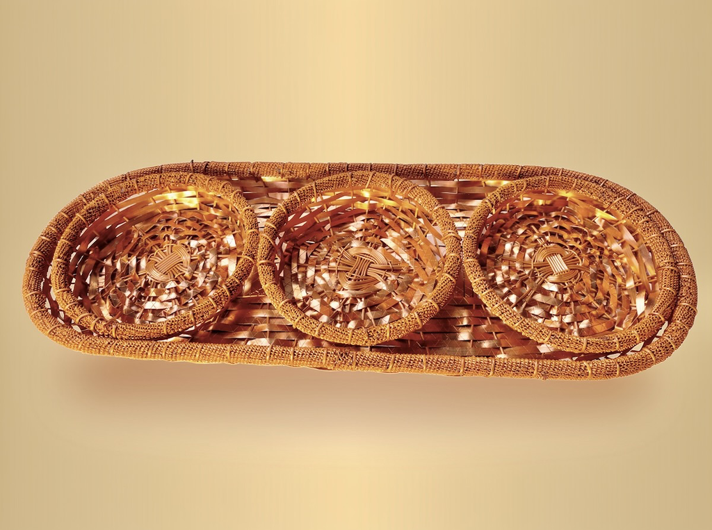 [SD060] Oval Aluminium Basket With 3 Bowls - [SD059] (Golden)