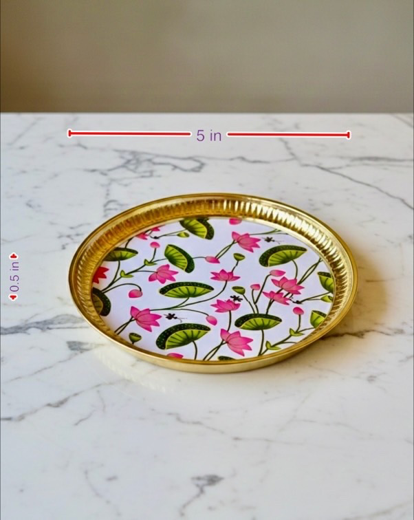Brass Meenakari Plate - [SD012] (5 Inch, White)