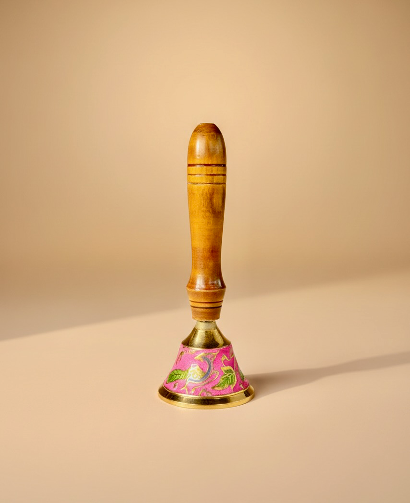 [SD035] Brass Ghanti With Wooden Handle & Coloured Design - [SD035]