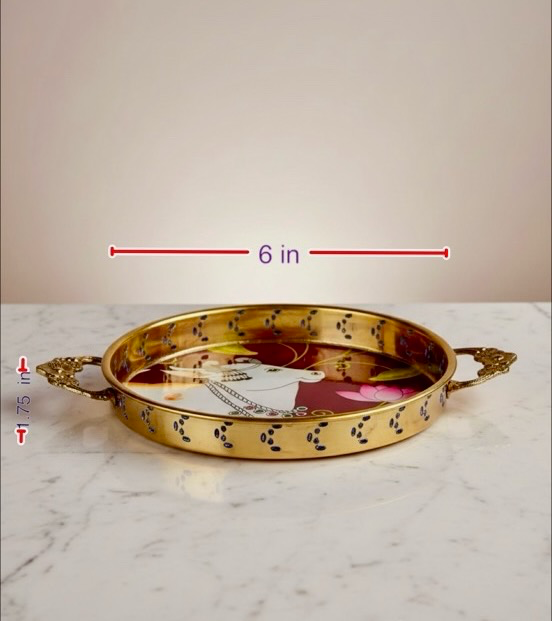[SD047] Brass Khomcha Tray With Meenakari Design - [SD047] (6 Inch)